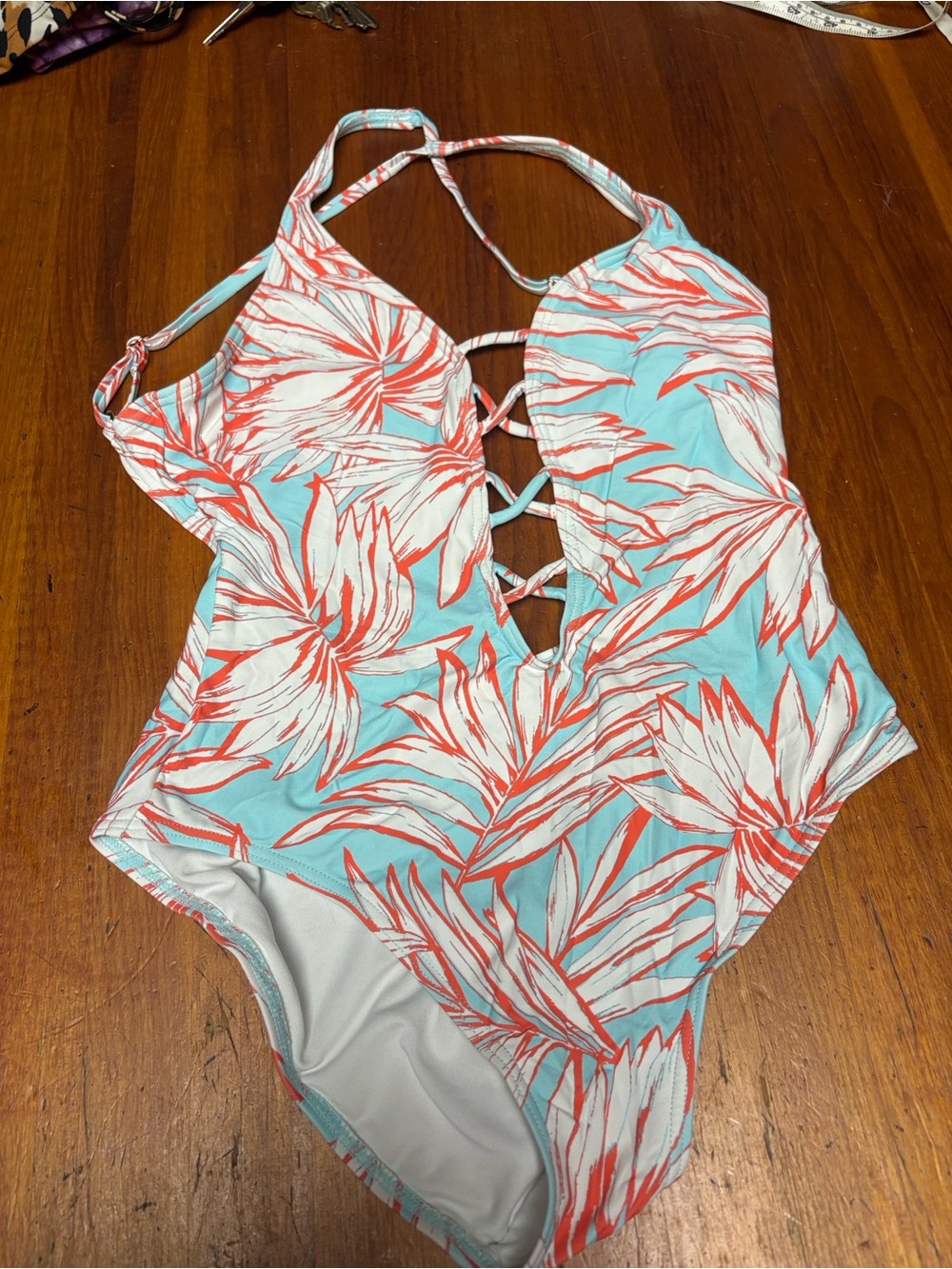 Vince Camuto Aqua & Coral Floral One-Piece Swimsuit